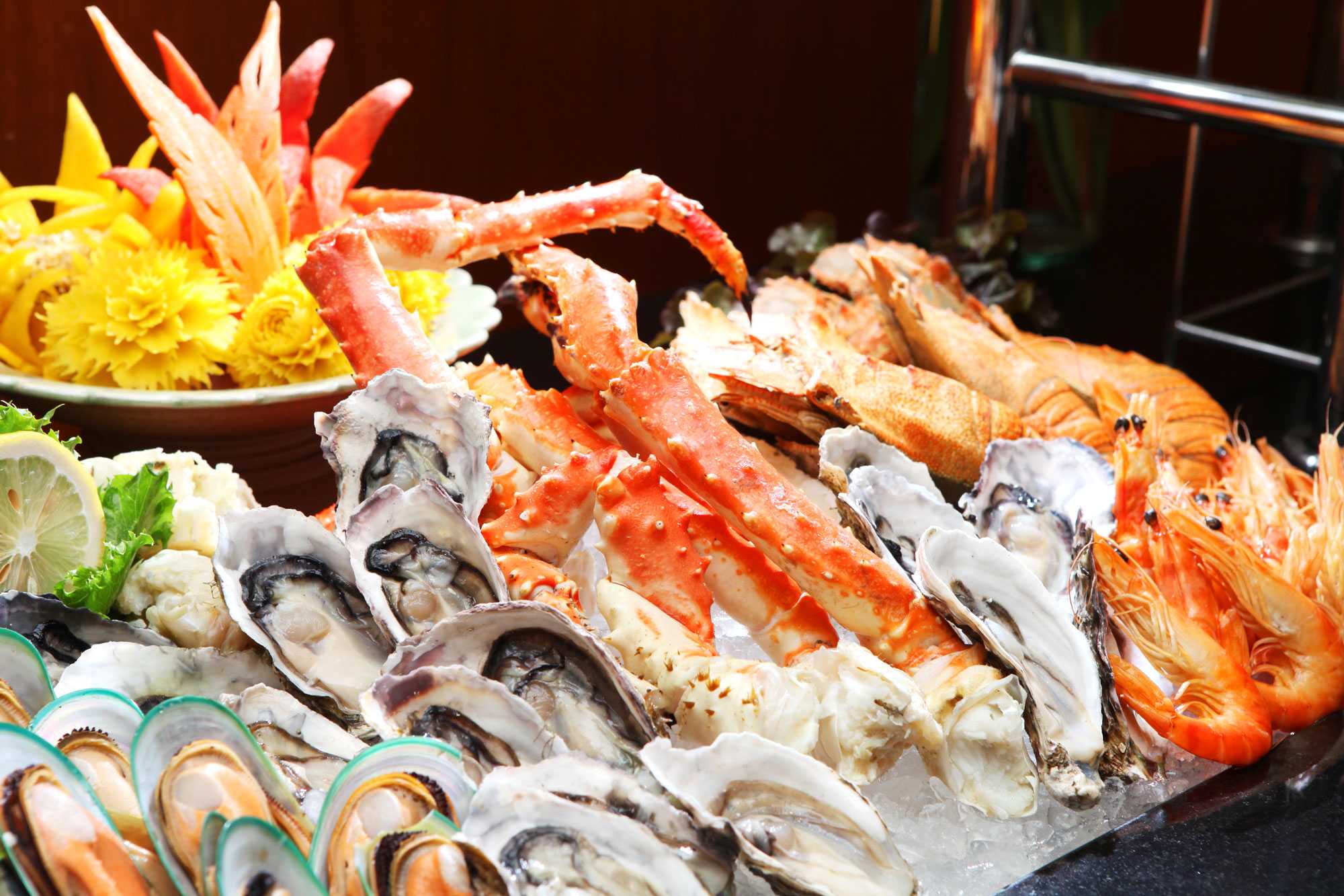 A plate of food from the seafood and lobster buffet in San Diego's Jamul Casino Buffet