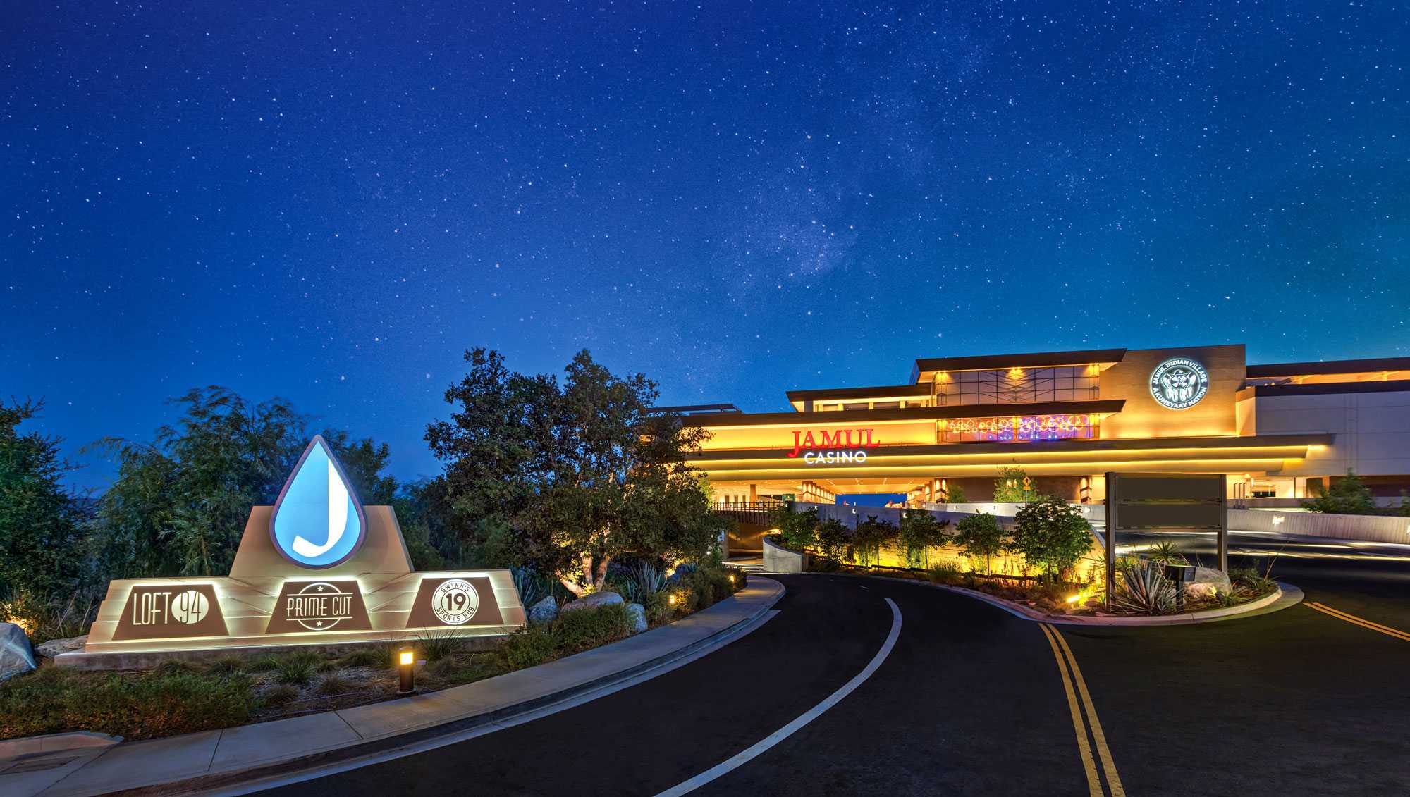 A beautiful shot of Jamul Casino at night.