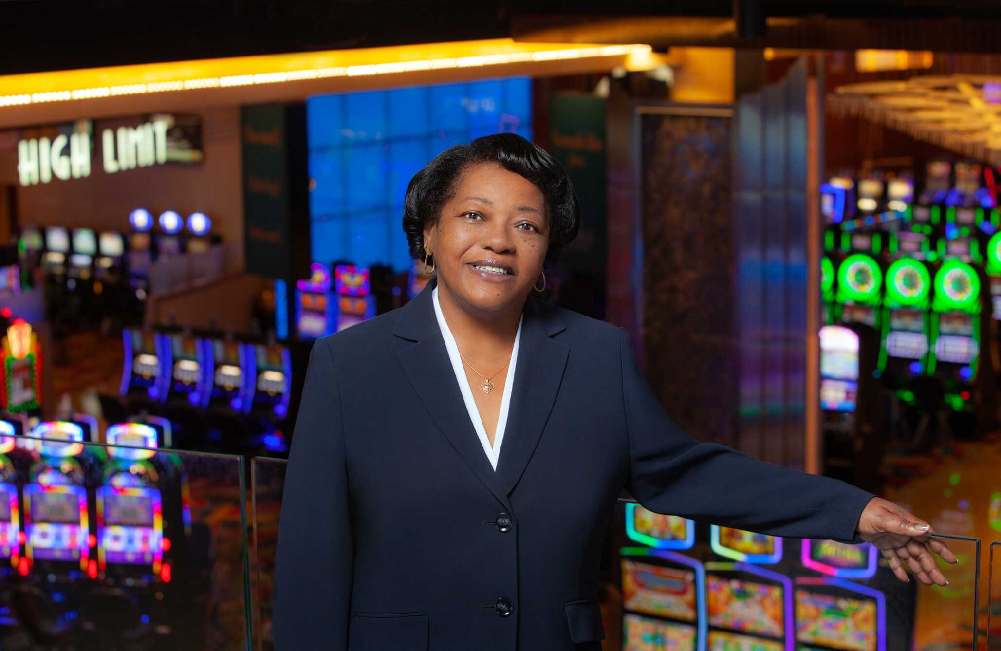 Mary Cheeks, President & General Manager of Jamul Casino, standing confidently in the best San Diego casino in California.