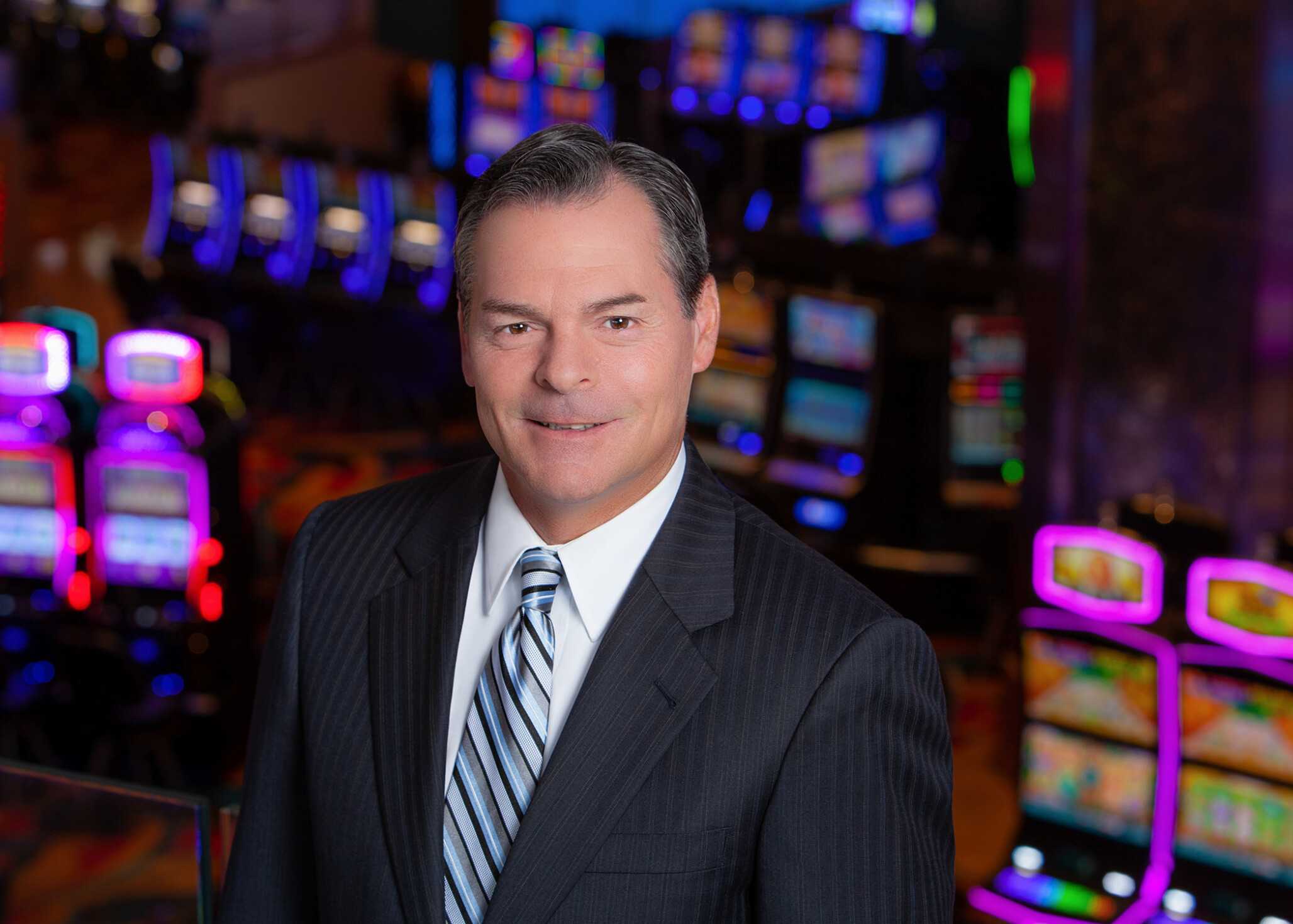 Anthony Ventura, Vice President of Gaming Operations for Jamul Casino, standing confidently in front of the casino floor.